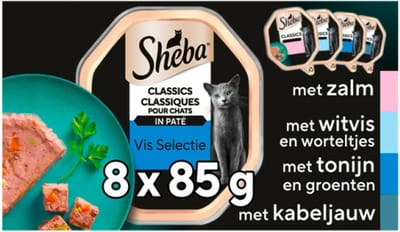 Sheba Adult Kattenvoer Classic Paté Natvoer Vis Kuipjes - 8 x 85 gr