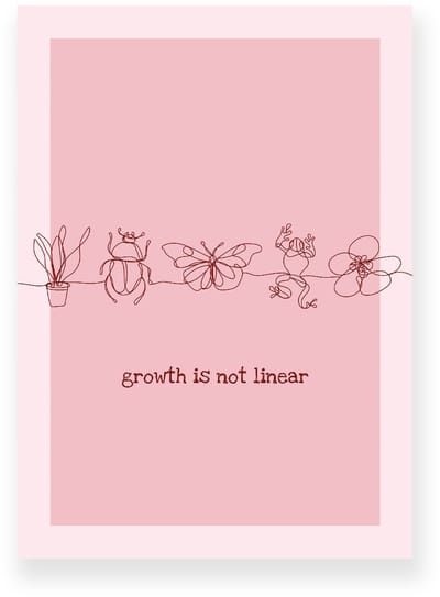 Poster 20x30 cm - Growth is not Linear - Lijntekening - Roze - Motivation - Natuur - Muurdecoratie - Wanddecoratie
