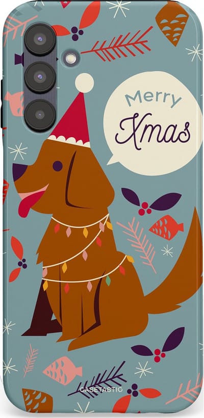 Casetastic hoesje geschikt voor Samsung Galaxy A25 - Dubbellaagse bescherming - Merry Christmas Hond - Fashion Case - Zilver Bruin Saliegroen Rood