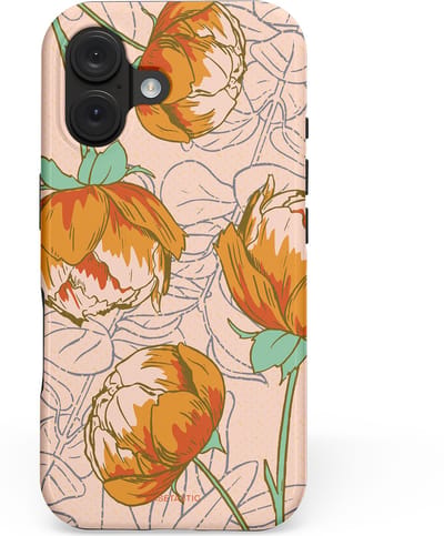 Casetastic hoesje geschikt voor Apple iPhone 16 - MagSafe - Dubbellaagse bescherming - Lente pioenroos - Fashion Case - Zand Zilver Okergeel Terracotta