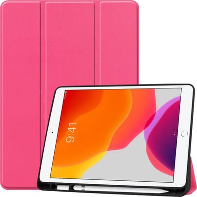 Hoesje - Geschikt voor Apple iPad 7 (2019) - 10.2 inch - 7e Generatie - Dun & Stevig - Trifold Bookcase - Hard Cover Case - Met Uitsparing Geschikt voor Apple Pencil - Hardcover Book - Tablet Hoes - Donkerroze