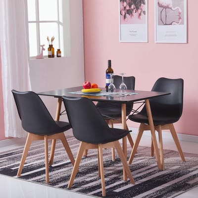 Set van Eetkamer Tafel en 4 Stoelen - Zwart - Modern en Ruimtebesparend Design voor Keuken en Woonkamer