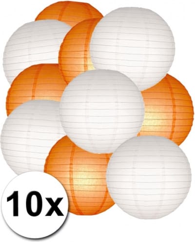 Lampionnen pakket oranje en wit 10x