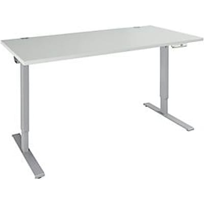 Schäfer Shop Genius bureau AERO FLEX, elektrisch in hoogte verstelbaar, rechthoekig, T-voet, B 1200 mm, aluminium lichtgrijs/wit