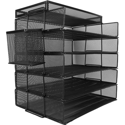 5 Lade Papier Organizer 5 Laags Briefopslag Mesh Bureau Documentensorteerder met Bovenbak Pennenhouder voor gray