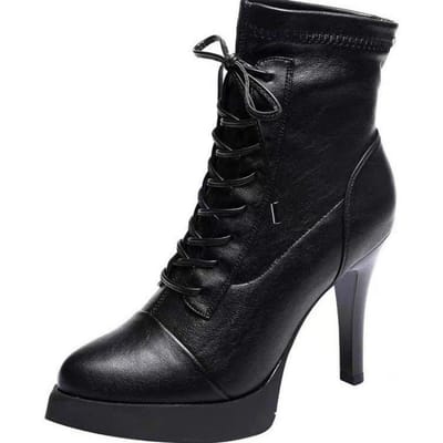 Dames Enkellaarsjes Vetersluiting Korte Schoenen Dames Hoge Hakken Puntige Neus Korte Laarsjes Sexy Stiletto's of Dunne Hakken Mode Laarzen 35 zwart