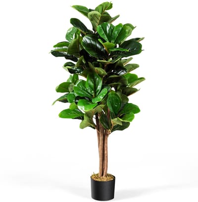 COSTWAY Kunstvijgenboom, 120 cm, kunstplant, decoratie met bloempot, kunstboom, decoratieve plant, kamerplant voor thuis en op kantoor, groen