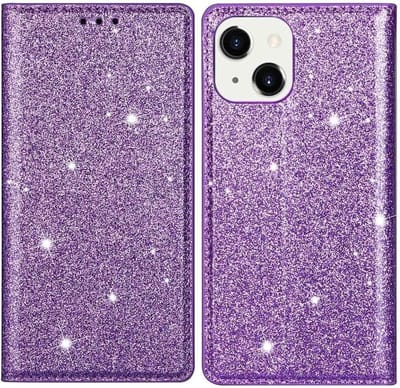 Coverup Hoesje - Geschikt voor iPhone 14 Hoesje - Coverup Glitter Book Case - Paars