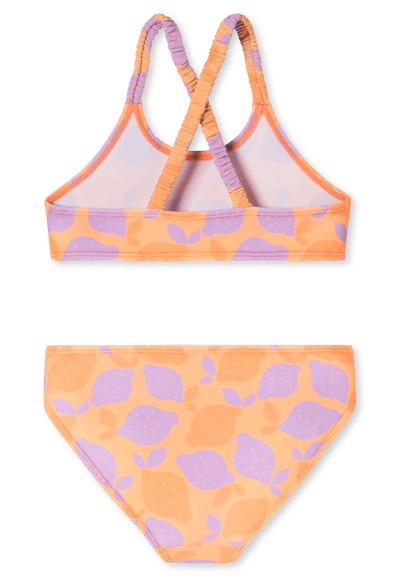 Bustier-bikini van gebreide stof, UV-bescherming 40+, citroen, perzikoranje - aquablauw 98