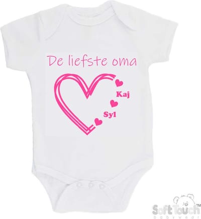 100% katoenen Romper "De liefste oma met de namen van 2 kleinkinderen" Meisjes Katoen Wit/roze Maat 56/62