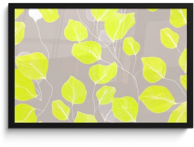 Poster in lijst - Fotolijst 60x40 cm - Posters - Bladeren - Neon - Geel - Lijnen - Posterlijst zwart - Decoratie - Wanddecoratie woonkamer - Muurdecoratie slaapkamer