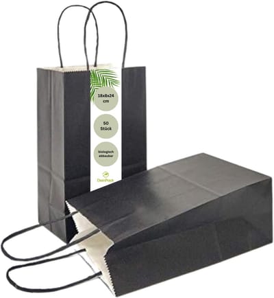 50 Zwarte Papieren Zakken met Handvatten Cadeauverpakking Feestartikelen 18x8x24 cm
