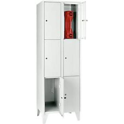 Vakkenkast 300 mm, 2 compartimenten, 6 vakken, veiligheidscilinderslot, poot, lichtgrijs