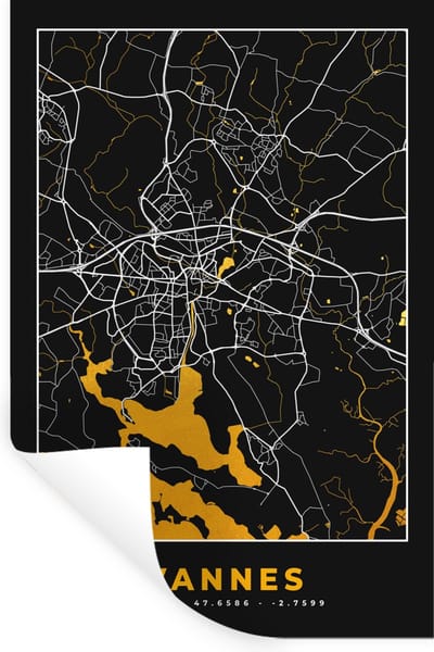 Muurstickers - Sticker Folie - Vannes – Plattegrond – Frankrijk – Kaart – Stadskaart - 20x30 cm - Plakfolie - Muurstickers Kinderkamer - Zelfklevend Behang - Zelfklevend behangpapier - Stickerfolie