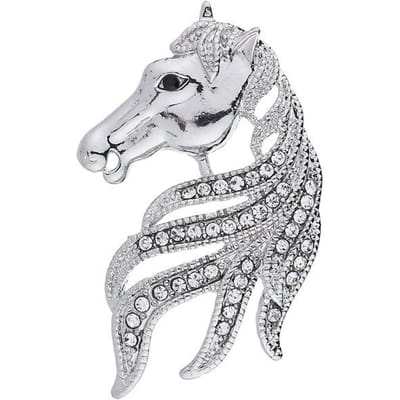 Retro High-Grade Kristal Dier Paard Broche Heren Pak Shirt Corsage Reversspeld Badge Kleding Broches Voor Vrouwen Accessoires white