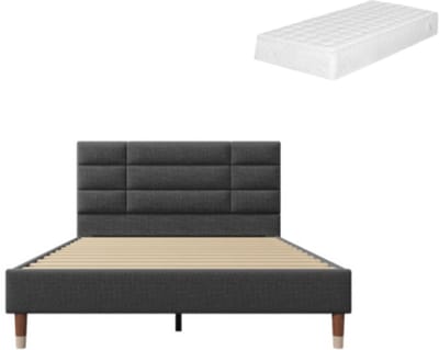 Gotagee Gestoffeerd tweepersoonsbed met lattenbodem, 140x200cm linnen, voor volwassenen & tieners, grijs (met matras)