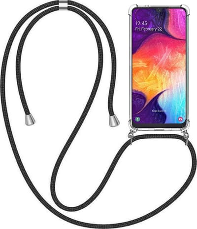 Telefoonhoesje Geschikt voor Samsung Galaxy A50 met Koord en Stootrand - TPU Backcover Shockproof met Lanyard - Smartphonica geschikt voor Samsung Galaxy A50