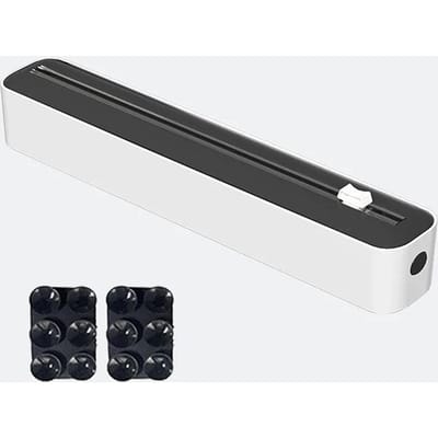 2-in-1 Plasticfolie Dispenser Voedsel Vershoudfolie Snijder Folie Opbergdoos Aluminiumfolie Stretchfolie Snijder Keukenaccessoires zwart