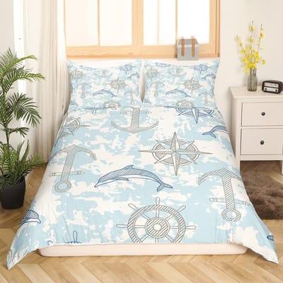 Walvis Dekbedovertrek Twin Maat Oceaan Thema Beddengoed Set Voor KinderenNautische Zeil Dekbed Set Oceaan Dekbed Set Oceaan Decoratie 3 Delen EU Double(200*200cm)3pcs