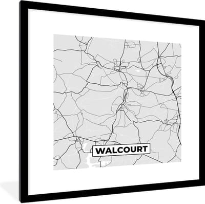 Fotolijst incl. Poster Zwart Wit- Kaart – Plattegrond – Stadskaart – Walcourt – België – Zwart Wit - 40x40 cm - Posterlijst