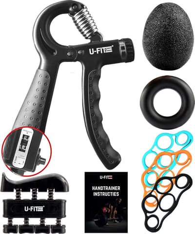U Fit One 7 Delige Handtrainer Set - Verstelbare Teller Handgrip - Handknijper - Knijphalter - Stressbal - Vingertrainer - Onderarm Trainer