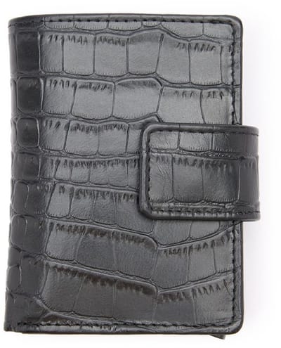 Manfield - Unisex - Zwarte leren croco pasjeshouder - Maat 1