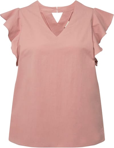 Ulla Popken - Dames - Blouseachtige top V-hals cut-out op de rug mouwloos - Roos - Maat 42+