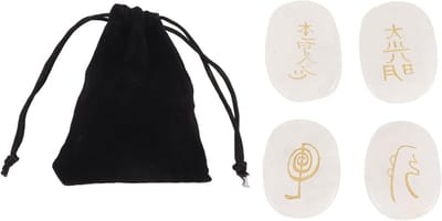 Set van 4 Rune Stenen met Gegraveerde Gouden Letters, Reiki Symbolen en Opbergzak voor Meditatie, Chakra Balancering en Crystal Healing voor Welzijn en Gezondheid