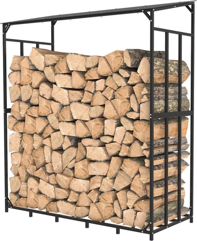 LabelOne Houtopslag Buiten - Brandhoutrek - Haardhout Rek - met afdak - 156.5 x 60 x 176.5 cm - draagvermogen tot 300 kg - zwart