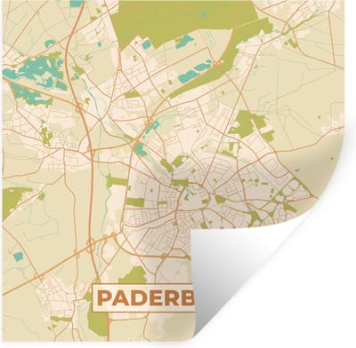 Muurstickers - Sticker Folie - Padersborn - Plattegrond - Vintage - Stadskaart - Kaart - 100x100 cm - Plakfolie - Muurstickers Kinderkamer - Zelfklevend Behang XXL - Zelfklevend behangpapier - Stickerfolie