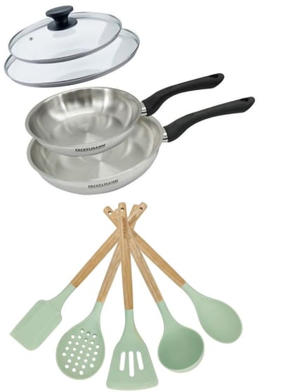 Set RVS pannen 20/24 cm Fackelmann Geneva met deksels en 5 keukengerei