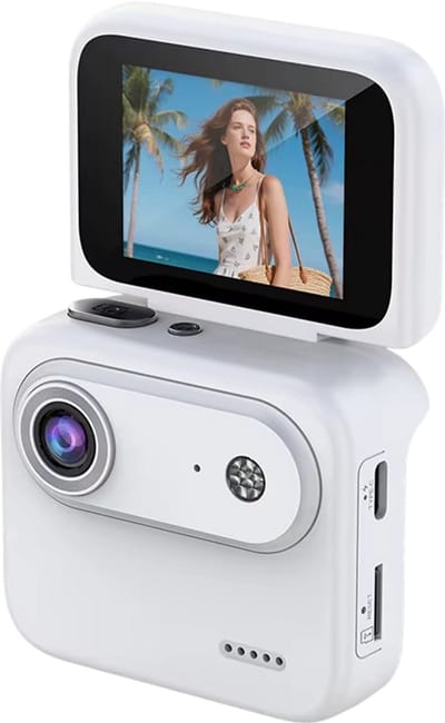 Mini 4K Sport Camera - Action Camera met Draaibaar Scherm – Vlog Camera met Beeldstabilisatie, Groothoek en Anti-Shake voor Reizen & Outdoor - Wit