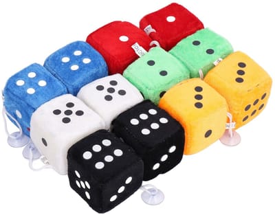 Allecto - Pluche Autodobbelstenen - Schattige Decoratie - 12 Stuks - Fluffy Dobbelstenen - Interieuraccessoires - Voor Auto en Huis