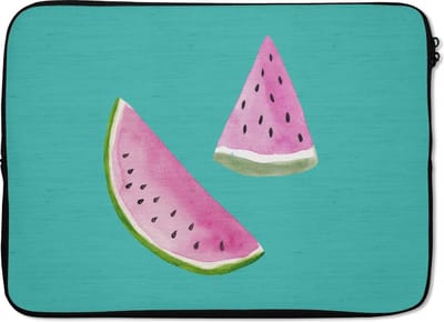 Laptophoes 14 inch - Watermeloen - Fruit - Blauw - Laptop sleeve - Binnenmaat 33x23 cm - Zwarte achterkant