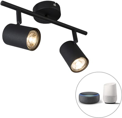 QAZQA jeana - Moderne Dimbare LED Smart Plafondspot | Spotje | Opbouwspot incl. wifi met Dimmer - 2 lichts - L 33 cm - Zwart - Woonkamer | Slaapkamer | Keuken