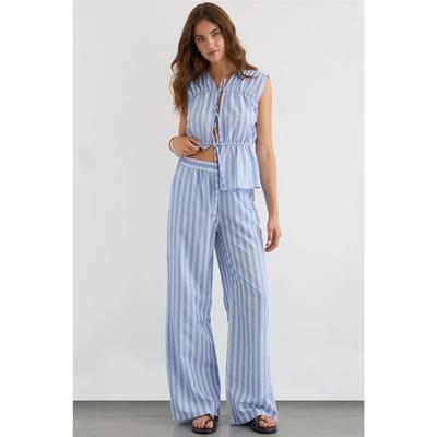 Brede Gestreepte Broek met Elastische Taille
