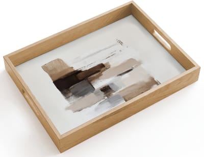 Dienblad hout 40x30 cm - Schootdienblad - Penseelstreken - Balans - Beige - Bruin - Borrelplank rechthoek - Plateau dienbladen