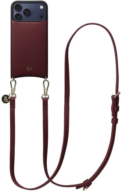 AVY Leren Hoesje Geschikt voor Apple iPhone 17 Pro Max | Compatibel met MagSafe | Leather Case met Telefoonkoord | Crossbody | Burgundy | Long Leather