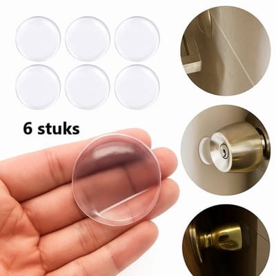 TLVX 6 stuks Sterke Zelfklevende Siliconen Deurstoppers 40mm / Deurklink buffer Transparant / Muurbescherming Deur en Meubels / Doorzichtige Pad / Voor binnen en buiten / Rubber Deurstop / Deurhendel schade / Voorkomt beschadiging op muren en wanden