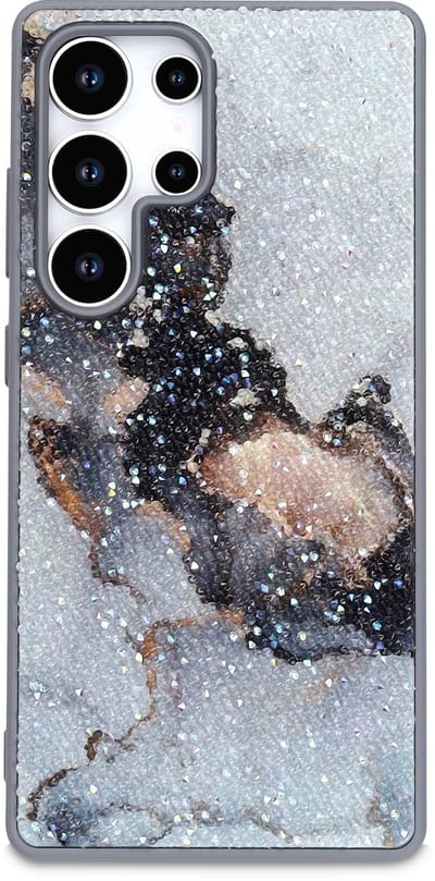 Hoesje Geschikt voor Samsung Galaxy S25 Ultra - Grijs - Casemania Diamant Marmer Glitter Back Cover