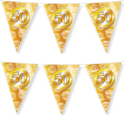 Paperdream Jubileum vlaggetjes - 2x - 50 jaar getrouwd - feestversiering - 10 mtr - folie - dubbelzijdig