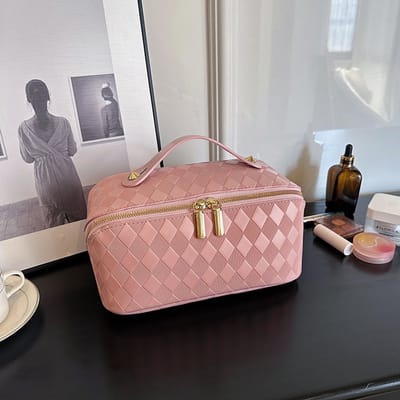 Toilettas, Make Up Tasje, Make Up Koffer, Beautycase, Make Up Organizer, Make Up Tas, Reis Toilettas, Reistas, Toilettas Dames, Make Up Organizer, Make Up Etui, Beautycase Koffer, Cosmetica Tas, Moederdag, Valentijnsdag, VIERKANT PATROON, ROZE