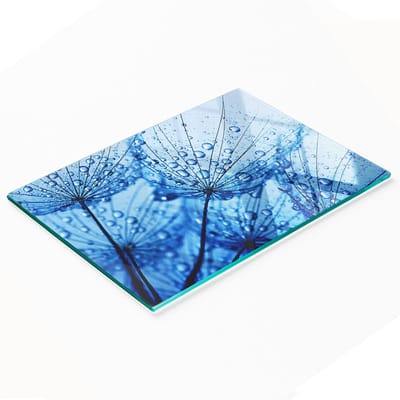 Gehard multifunctioneel decoratief bord van glas met paardenbloemenmotief, 80x52 cm