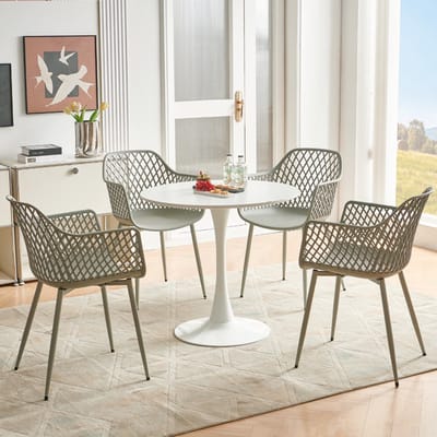 EGGREE eettafel en stoelen set - tafel met een diameter van 70 cm en 4 grijze stoelen - geschikt voor bar - kookeiland - café en eetkamer.
