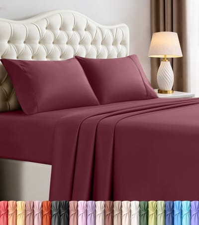 Bedding California Kingsize lakenset - 4-delig beddengoed - geborsteld microvezel - krimp- en vervagingsbestendig - gemakkelijk te onderhouden (kingsize, bordeaux)