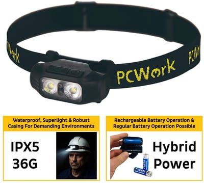 PCW12A LED Hoofdlamp Hybride Oplaadbaar 200 Lumen USB C IPX5