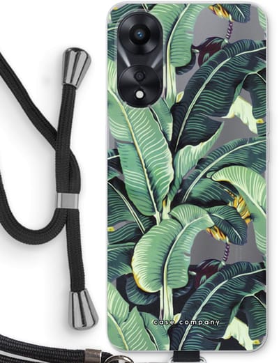 Case Company® - Hoesje met koord geschikt voor Oppo A78 5G hoesje met Koord - Bananenbladeren - Telefoonhoesje met Zwart Koord - Bescherming aan alle Kanten en Over de Schermrand