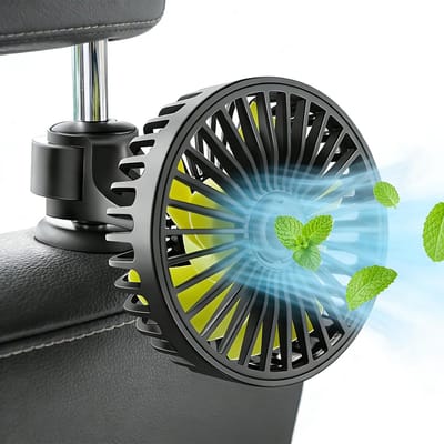 Thijox - Auto USB-ventilator voor achterbank, 360 graden verstelbare koelventilator, 3 standen mini-ventilator, robuuste clip, ABS materiaal, ideale a
