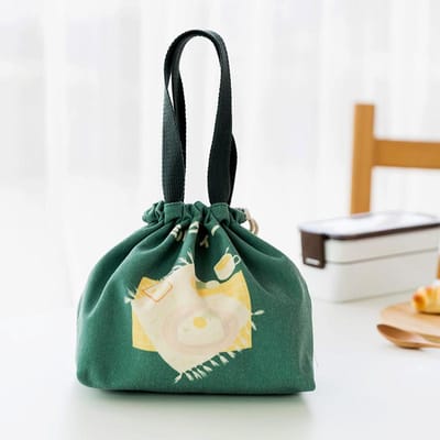 Boîte à déjeuner isotherme à motif de Style japonais, sac à déjeuner en toile isolé Portable, sacs à déjeuner de pique-nique pour femmes et enfants vert