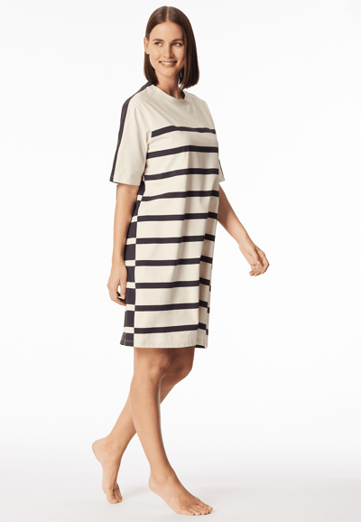 Nachthemd met korte mouwen en strepen, kleur parelmoer - Casual Nightwear 40
